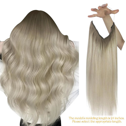 Invisible Wire Human Hair Extensions – One Piece Halo Weft with Clips (12–20”)