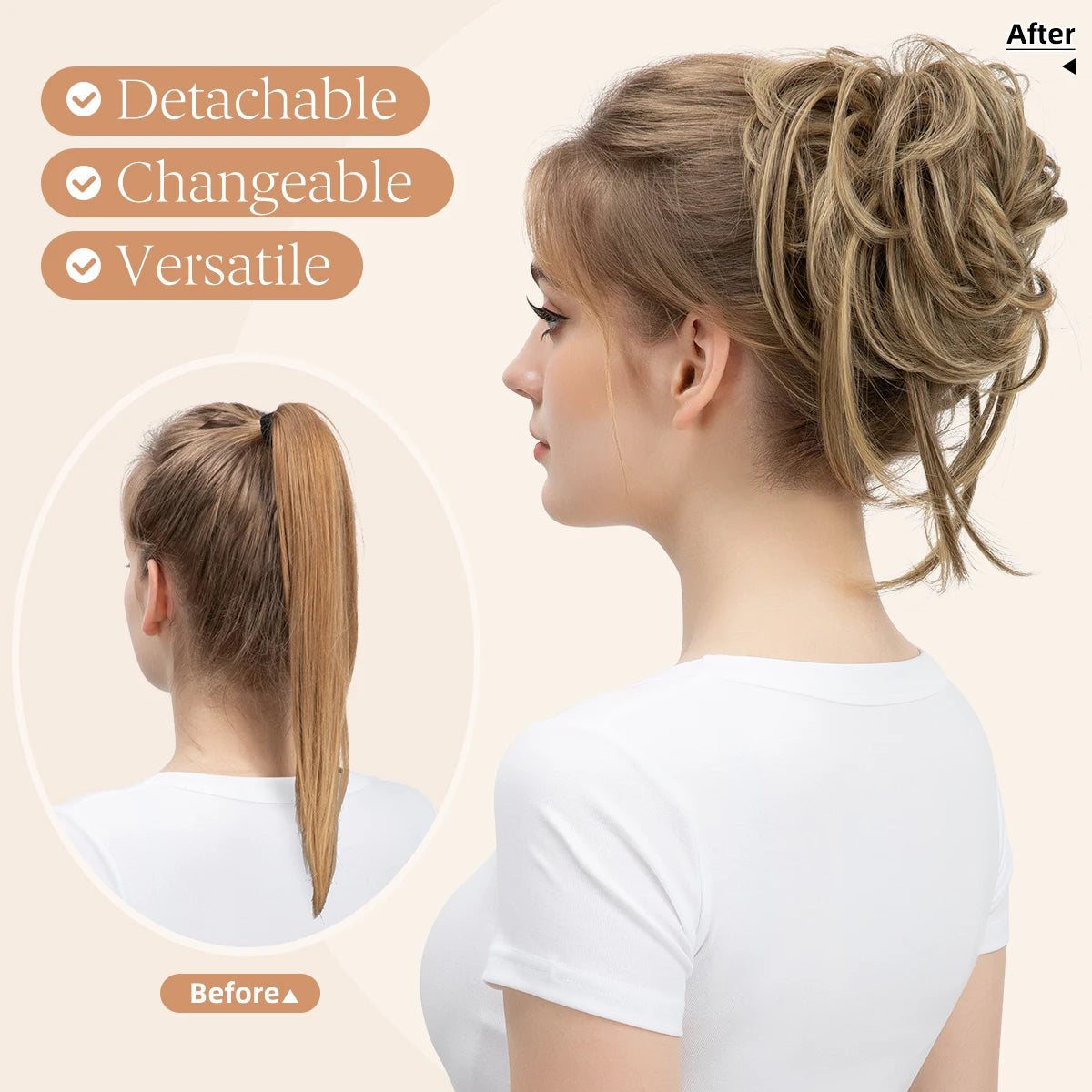 8.5-Inch Synthetic Messy Bun – Detachable Claw Clip & Elastic