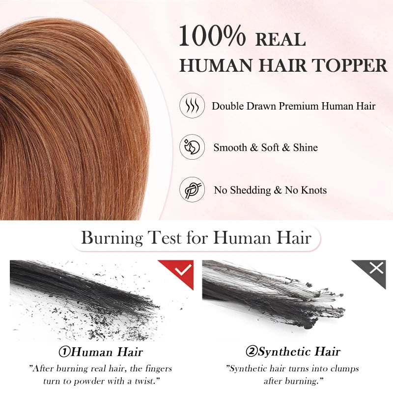 8” Remy Human Hair Topper with Air Bangs – Hand-Tied Lace Base 3-Clip