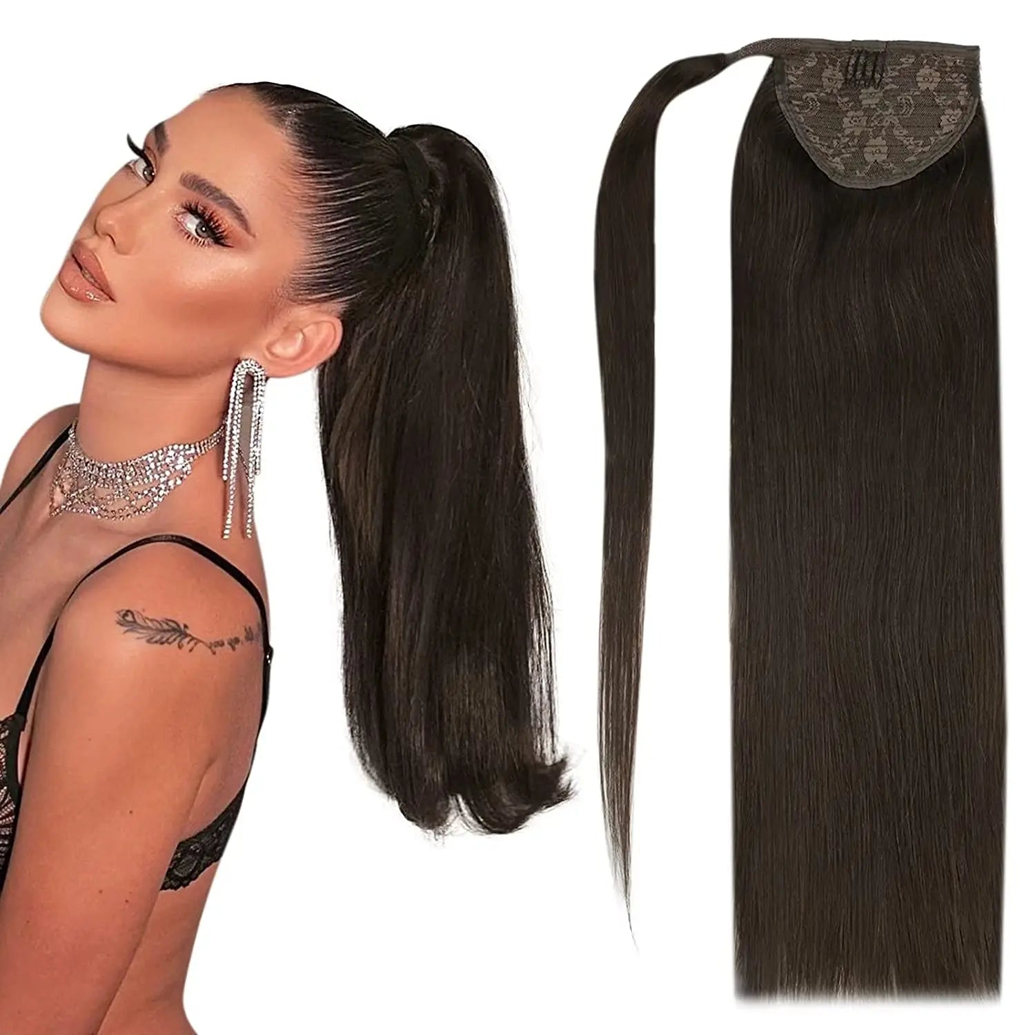 Human Hair Ponytail Extension – Straight Remy Wrap-Around Clip-In Ponytail 80g
