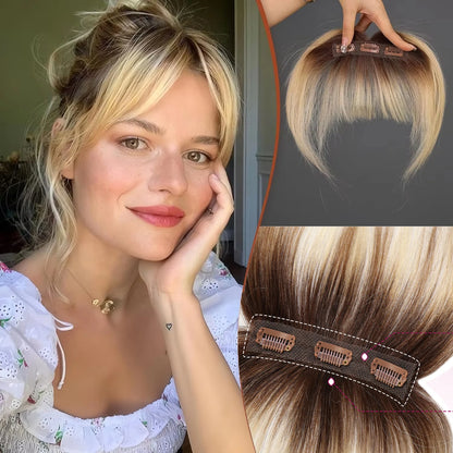 Clip-In Human Hair Bangs – Wispy Full Fringe with 3 Clips