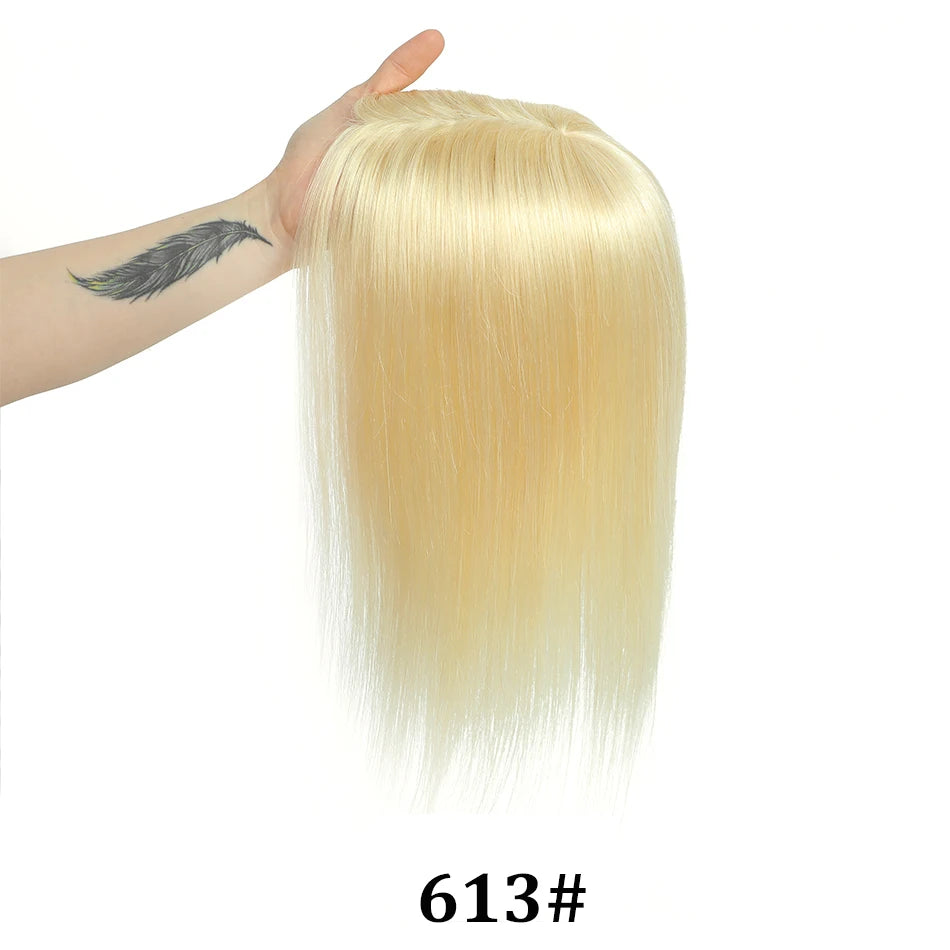 Human Hair Topper with Bangs – Natural Crown Coverage 12 × 13 cm