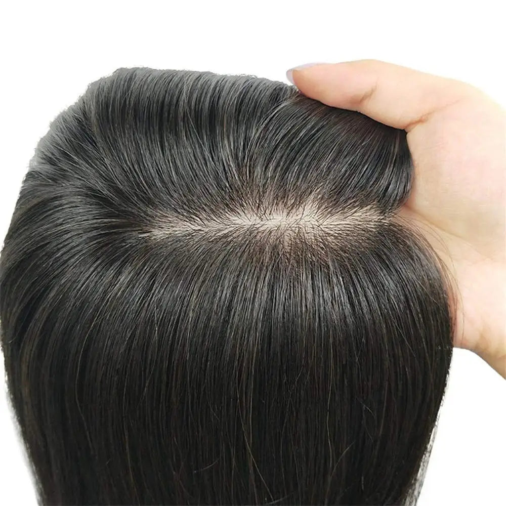 Silk Base Human Hair Topper with Bangs – 12 × 13 cm Remy Clip-In Crown Topper
