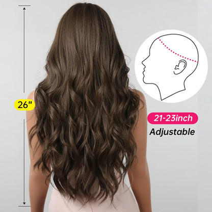 Brown Wavy Long Wig with Bangs – Heat Resistant Synthetic Daily & Cosplay Wig