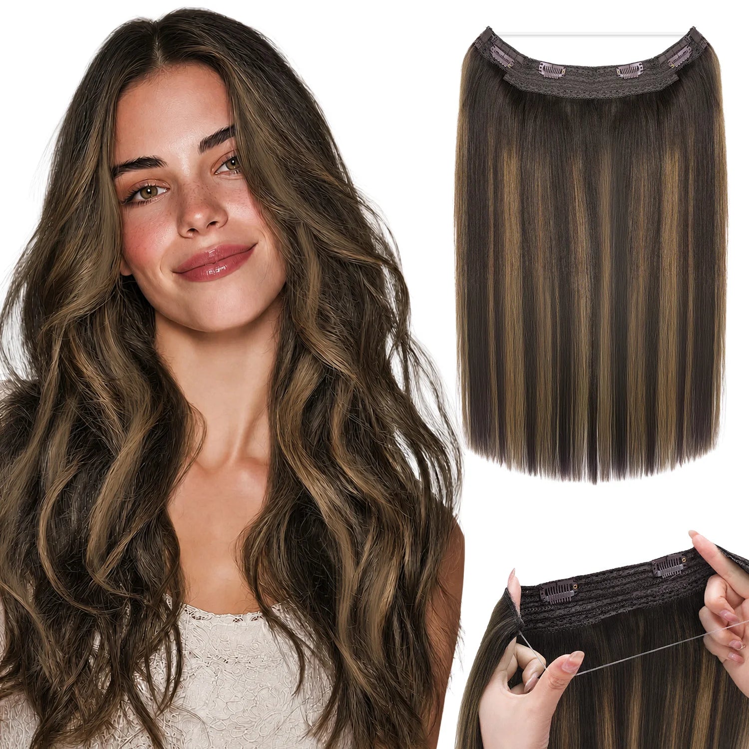 Human Hair Wire Extensions – Invisible Halo Clip-In Straight Remy Hair