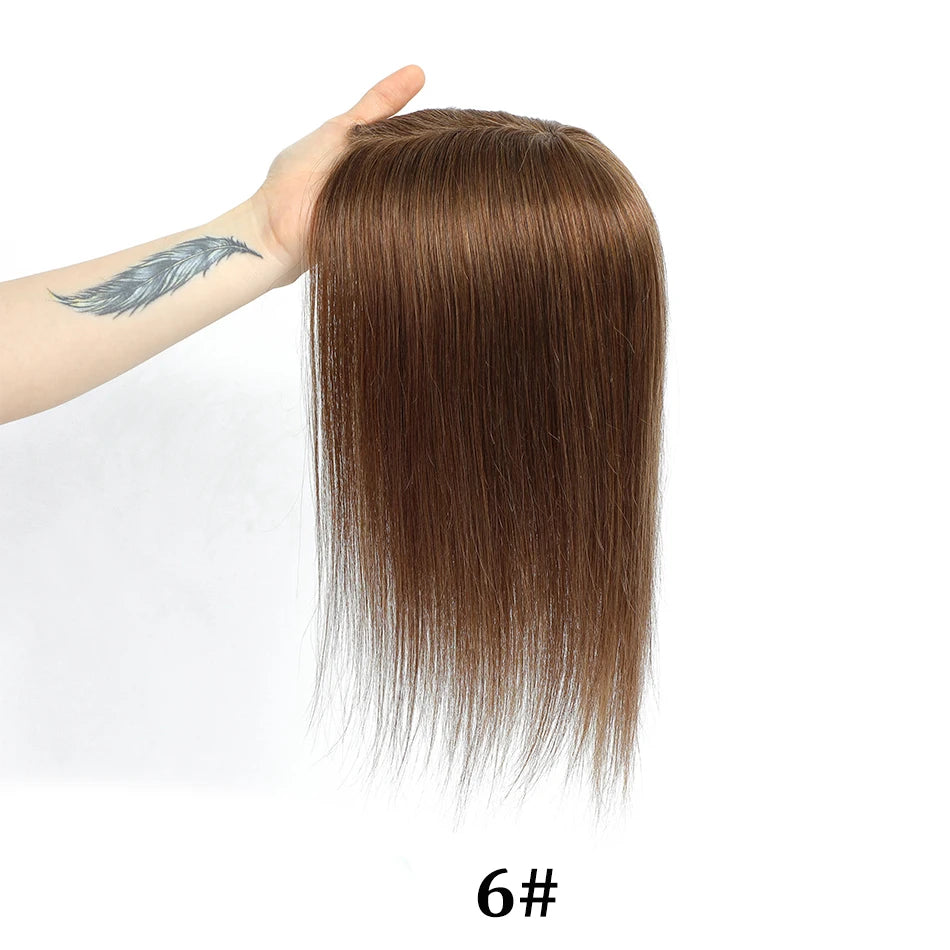 Human Hair Topper with Bangs – Natural Crown Coverage 12 × 13 cm