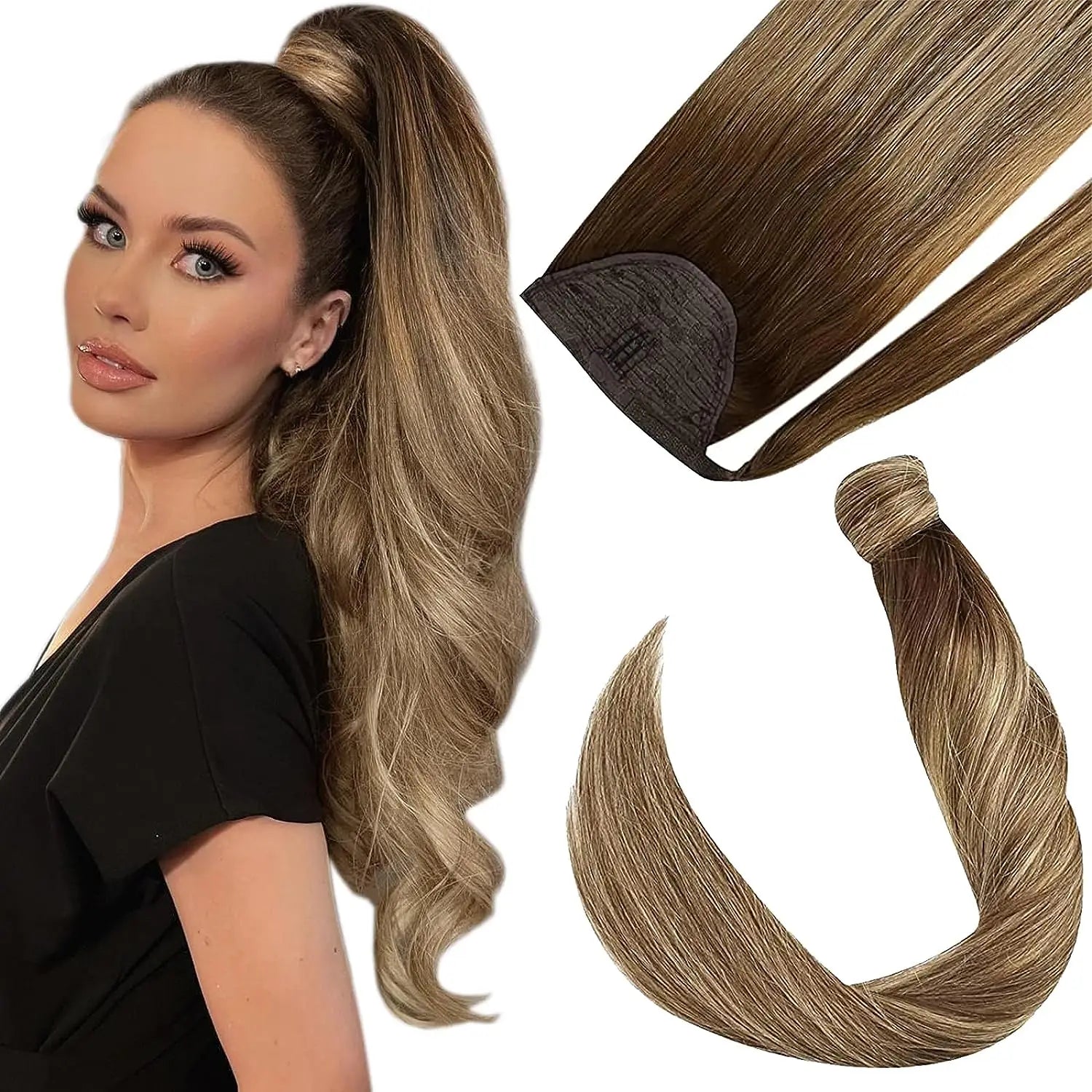 Human Hair Ponytail Extension – Straight Remy Wrap-Around Clip-In Ponytail 80g