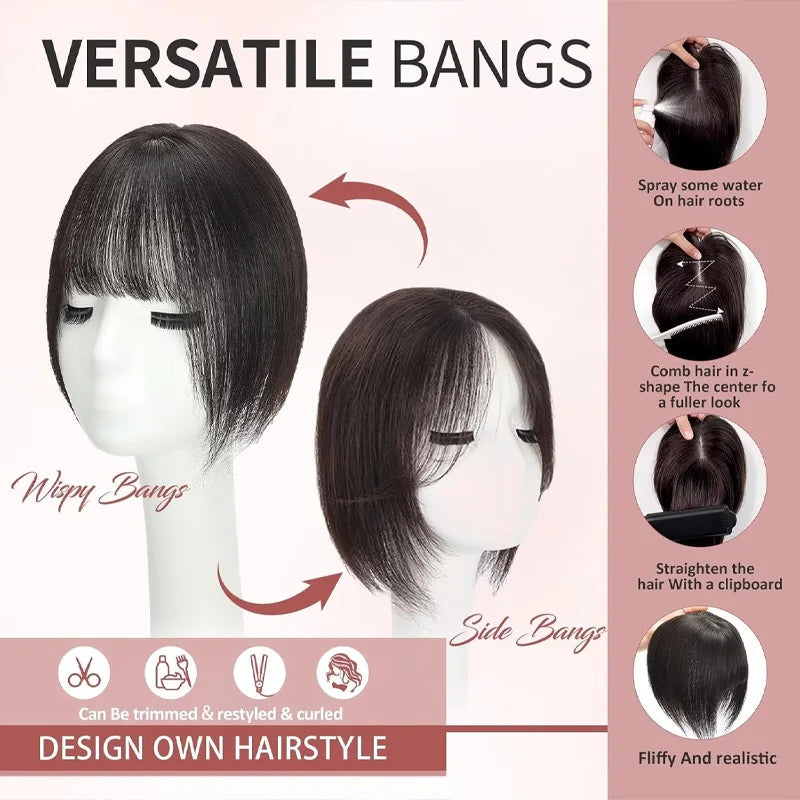 Human Hair Topper with Bangs – Natural Crown Coverage 12 × 13 cm
