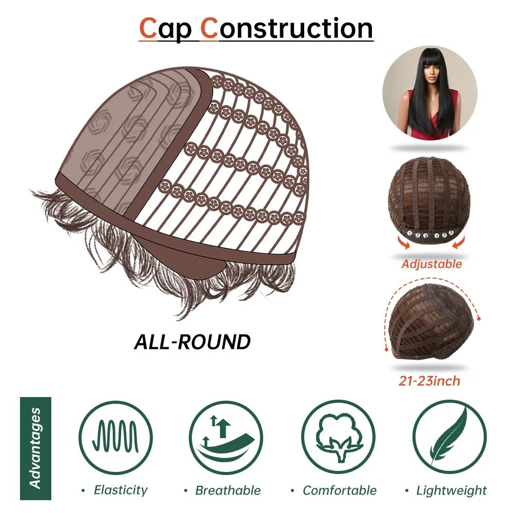 Black Long Straight Wig for Women – Heat Resistant Synthetic Daily & Cosplay Wig