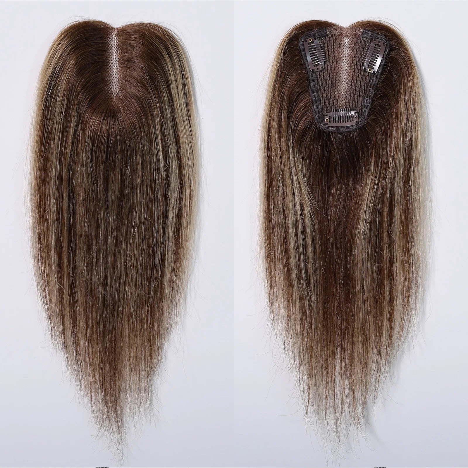 12” Human Hair Topper – Straight Lace Base Clip-In Hairpiece