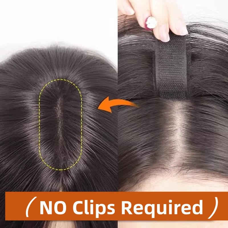 Clip-Free Human Hair Topper with Fringe – Invisible Lace Hair Piece