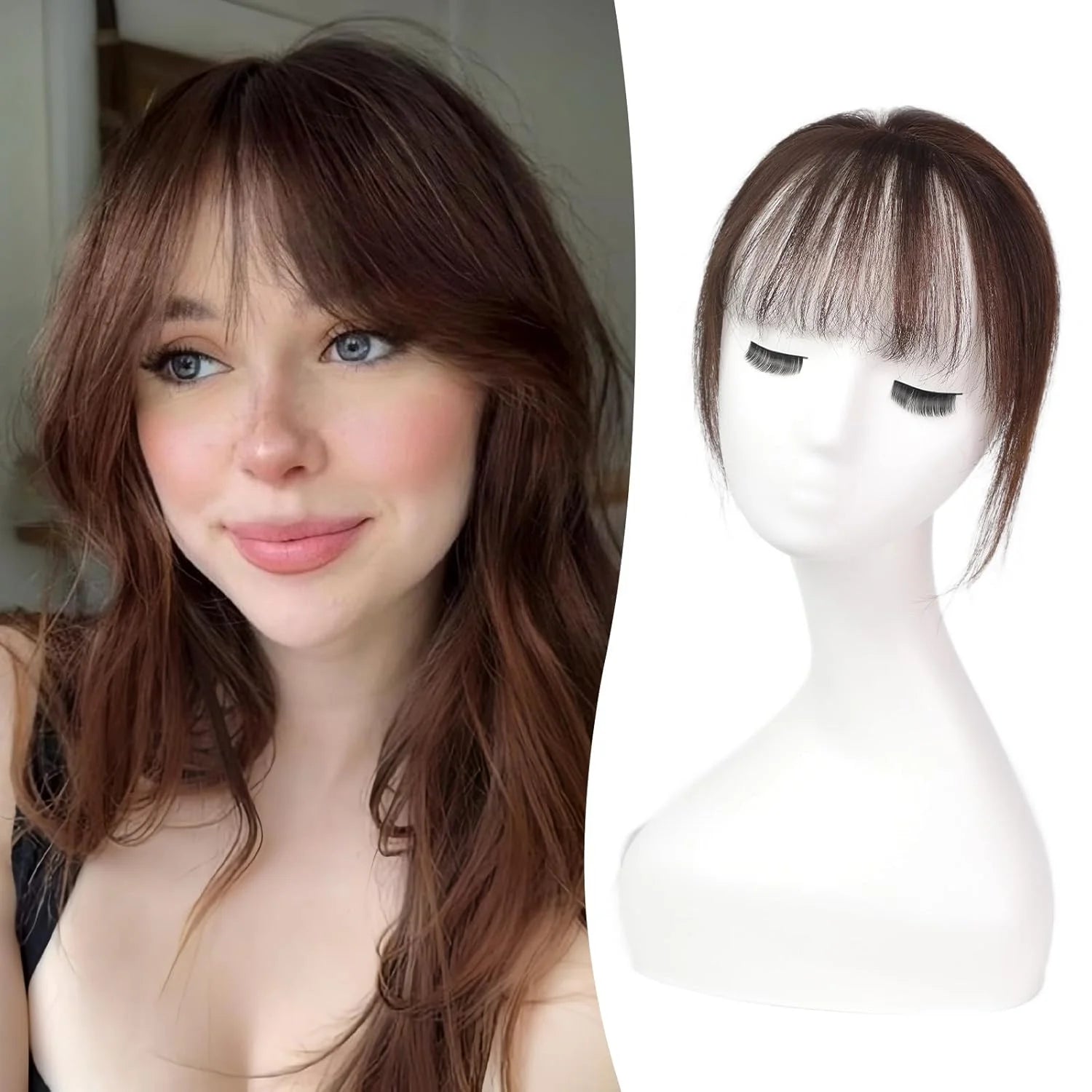 Ombre Brown to Blonde Clip-In Human Hair Bangs – Wispy Full Fringe with 3 Clips