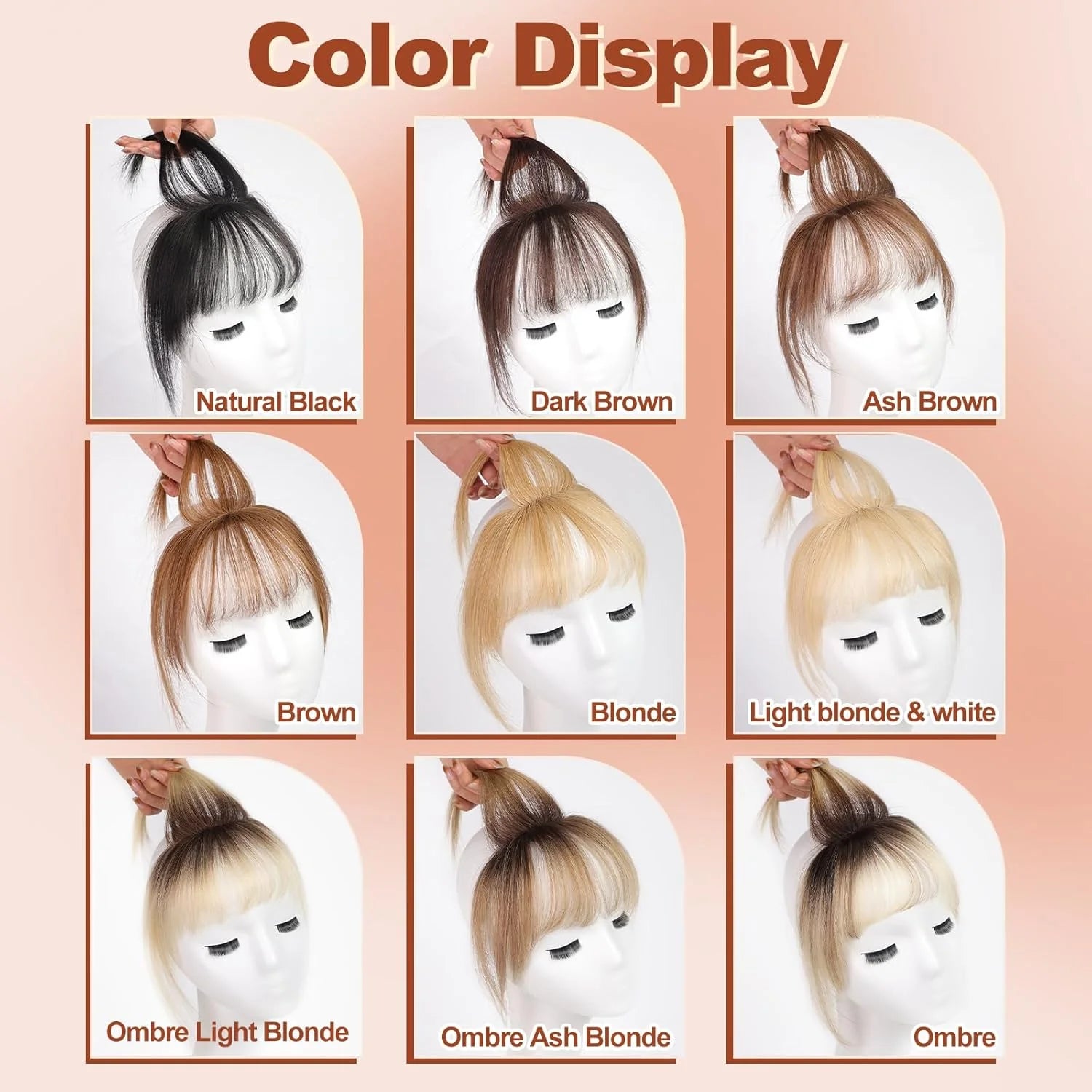 Ombre Brown to Blonde Clip-In Human Hair Bangs – Wispy Full Fringe with 3 Clips