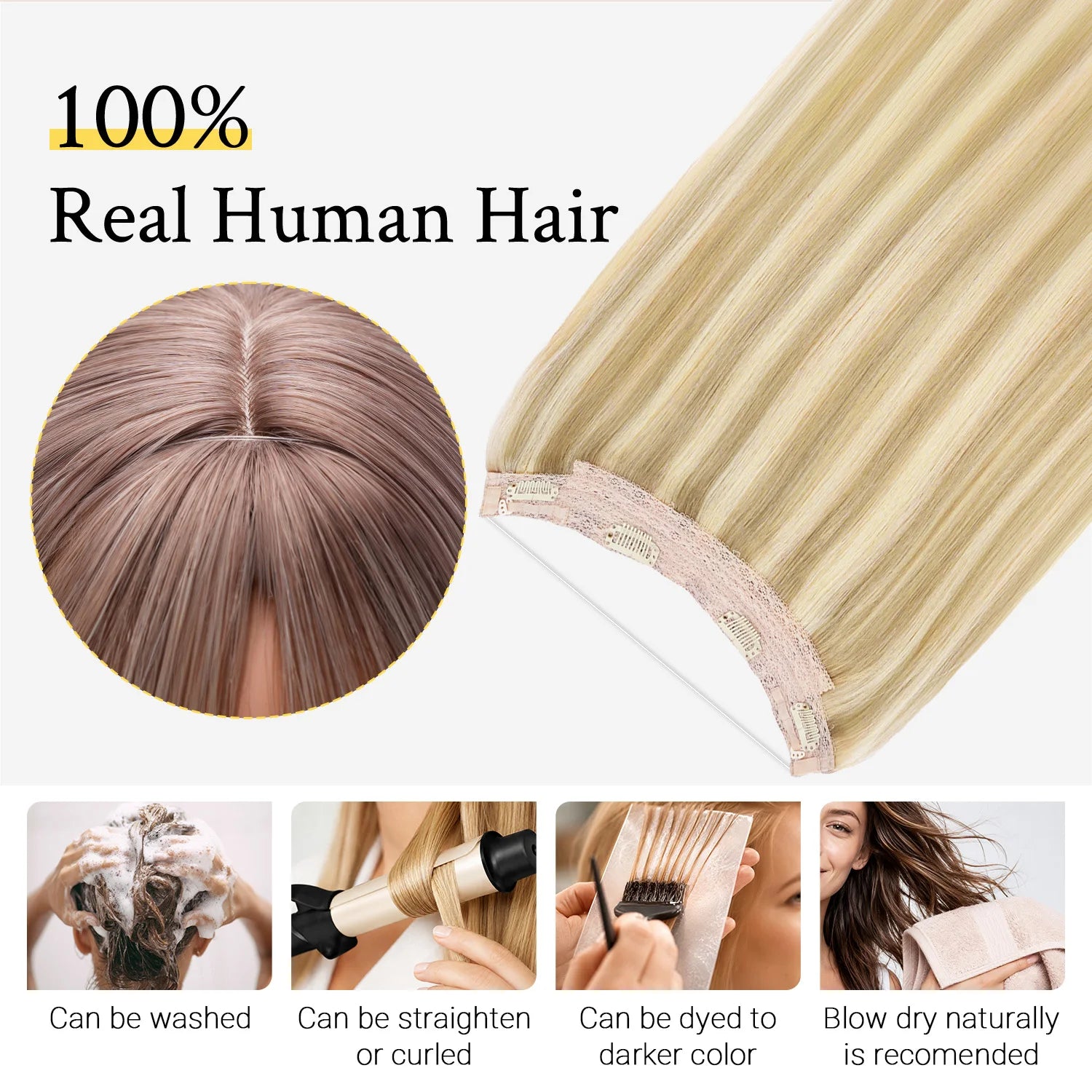 Human Hair Wire Extensions – Invisible Halo Clip-In Straight Remy Hair
