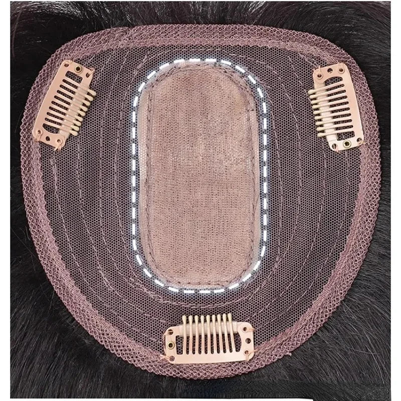 Silk Base Human Hair Topper with Bangs – 12 × 13 cm Remy Clip-In Crown Topper