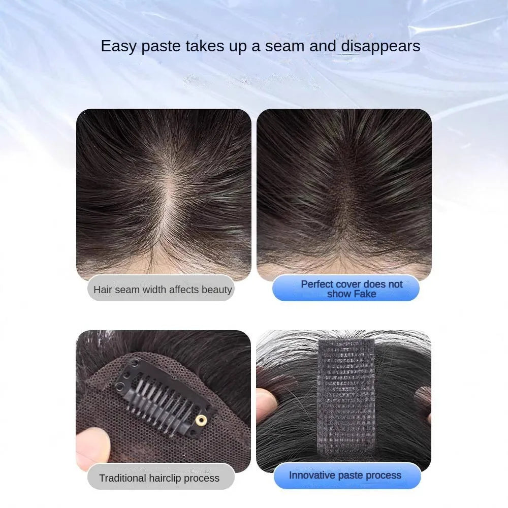 Clip-Free Human Hair Topper with Fringe – Invisible Lace Hair Piece