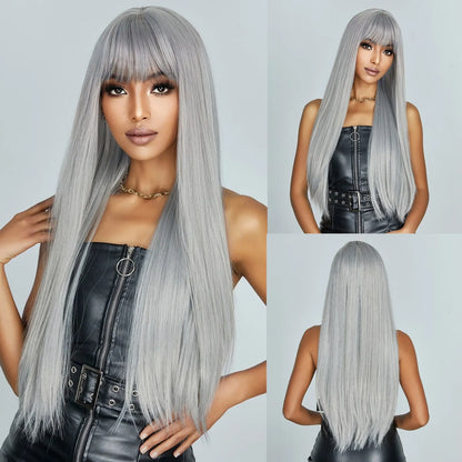 Black Long Straight Wig for Women – Heat Resistant Synthetic Daily & Cosplay Wig