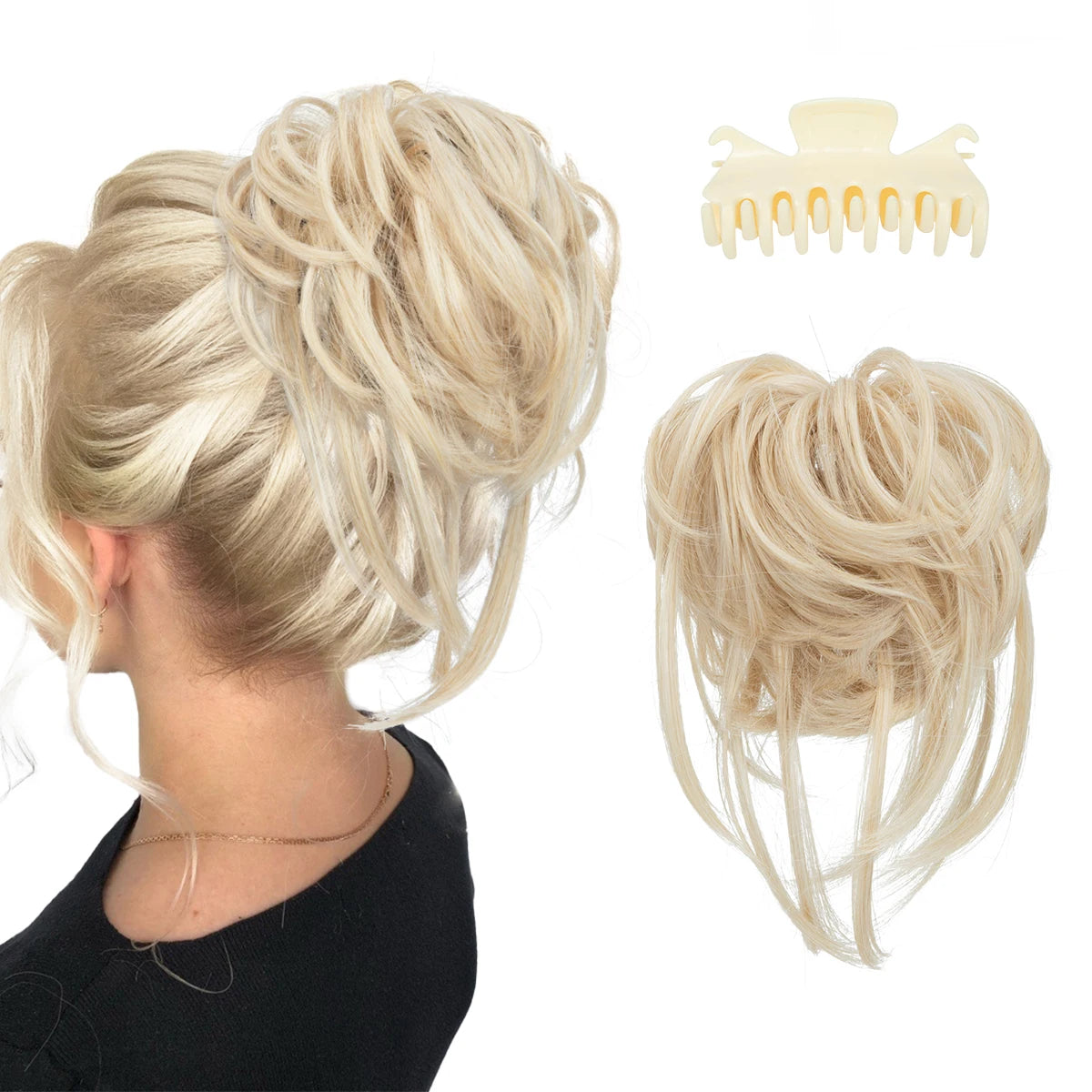 8.5-inch synthetic messy bun hairpiece in Light Champagne shade