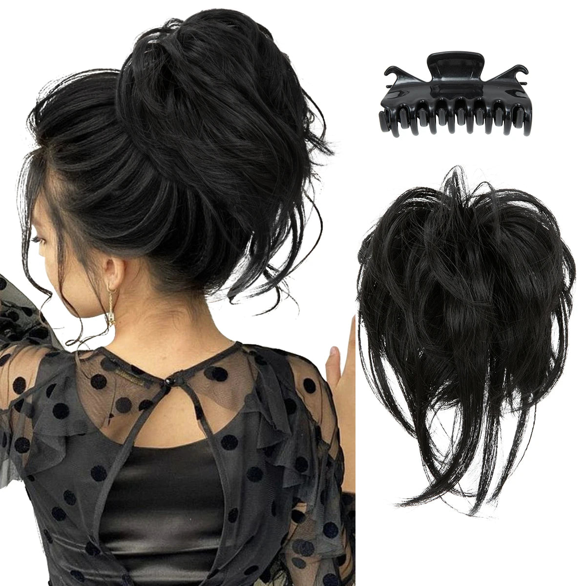 8.5-inch synthetic messy bun hairpiece in Black shade
