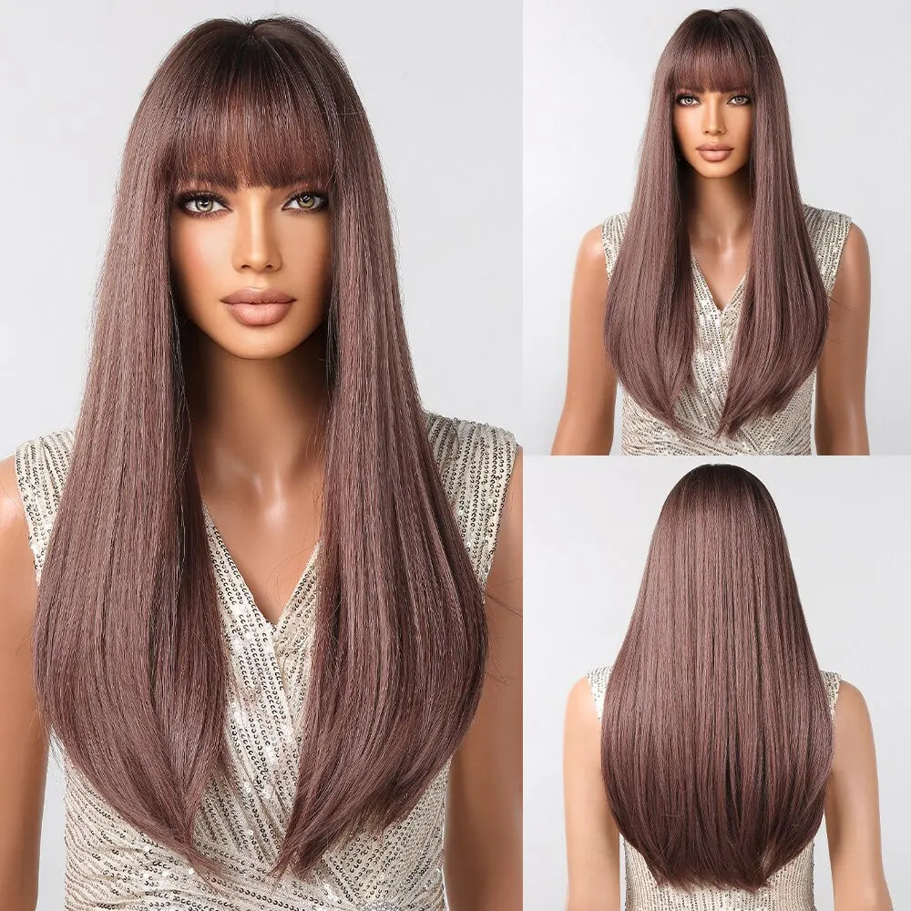 Black Long Straight Wig for Women – Heat Resistant Synthetic Daily & Cosplay Wig