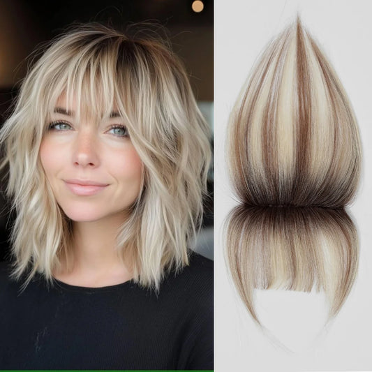 Ombre Bleach Blonde Clip-In Human Hair Bangs – 5” 3D Wispy Hairpiece for Women