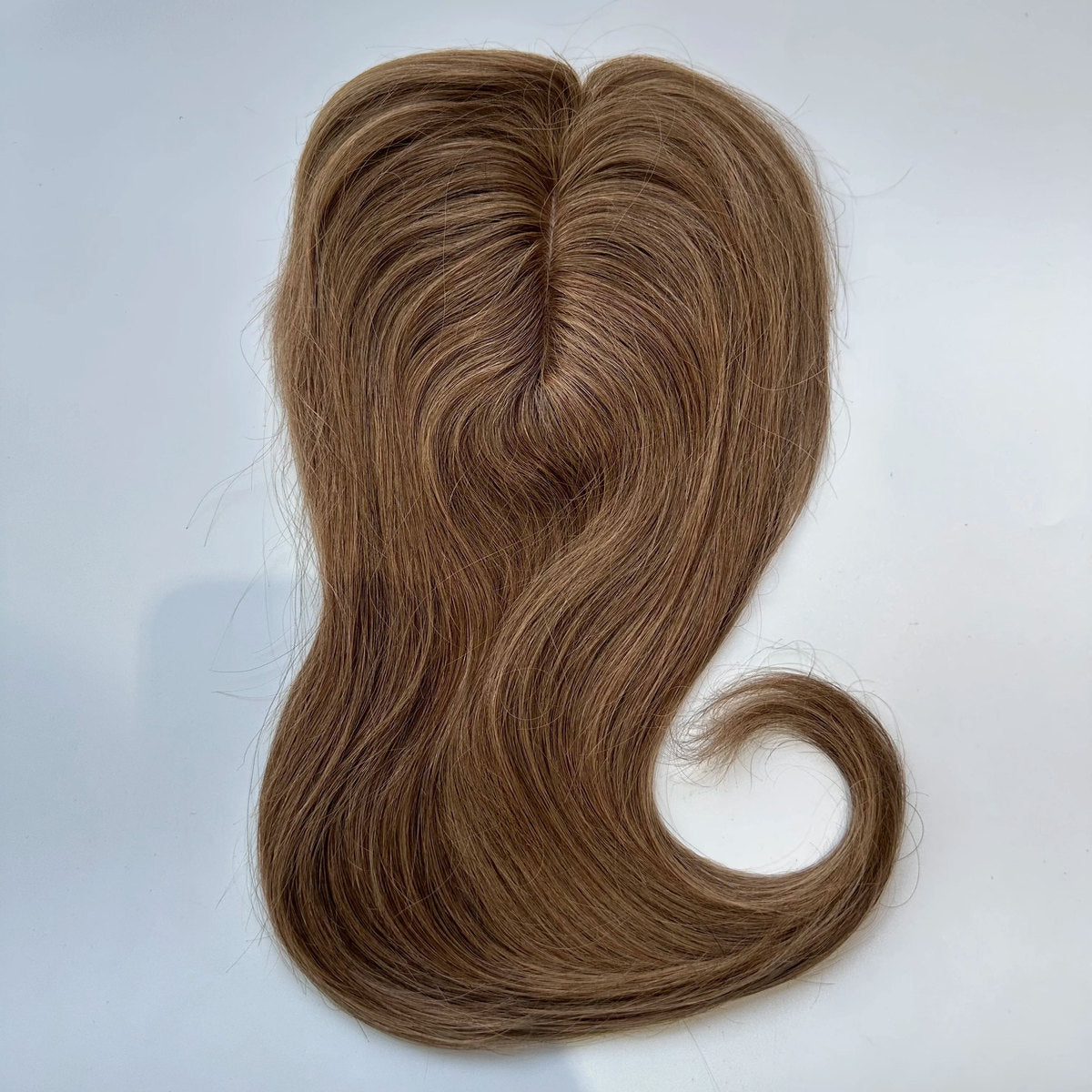 Straight human hair topper in colour 8, product top view
