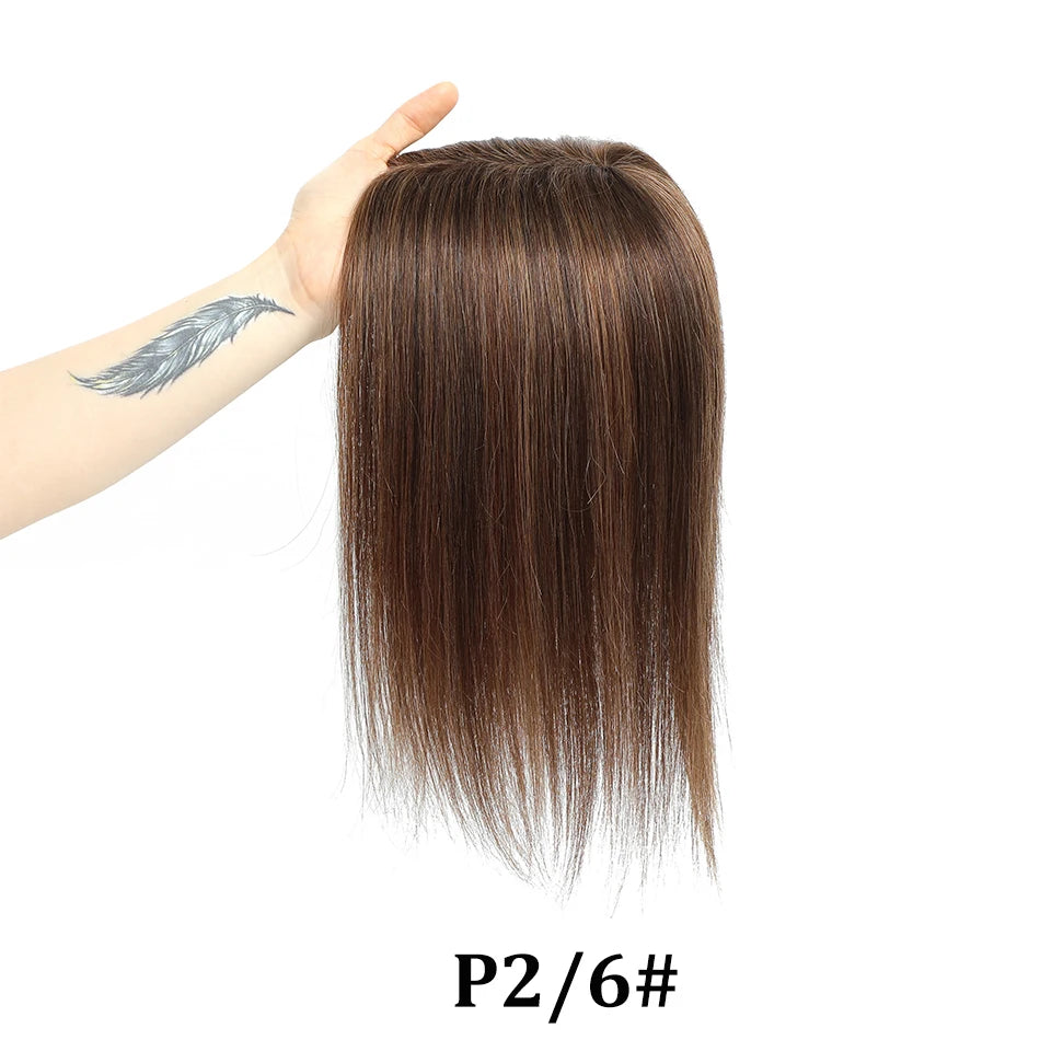 Human Hair Topper with Bangs – Natural Crown Coverage 12 × 13 cm