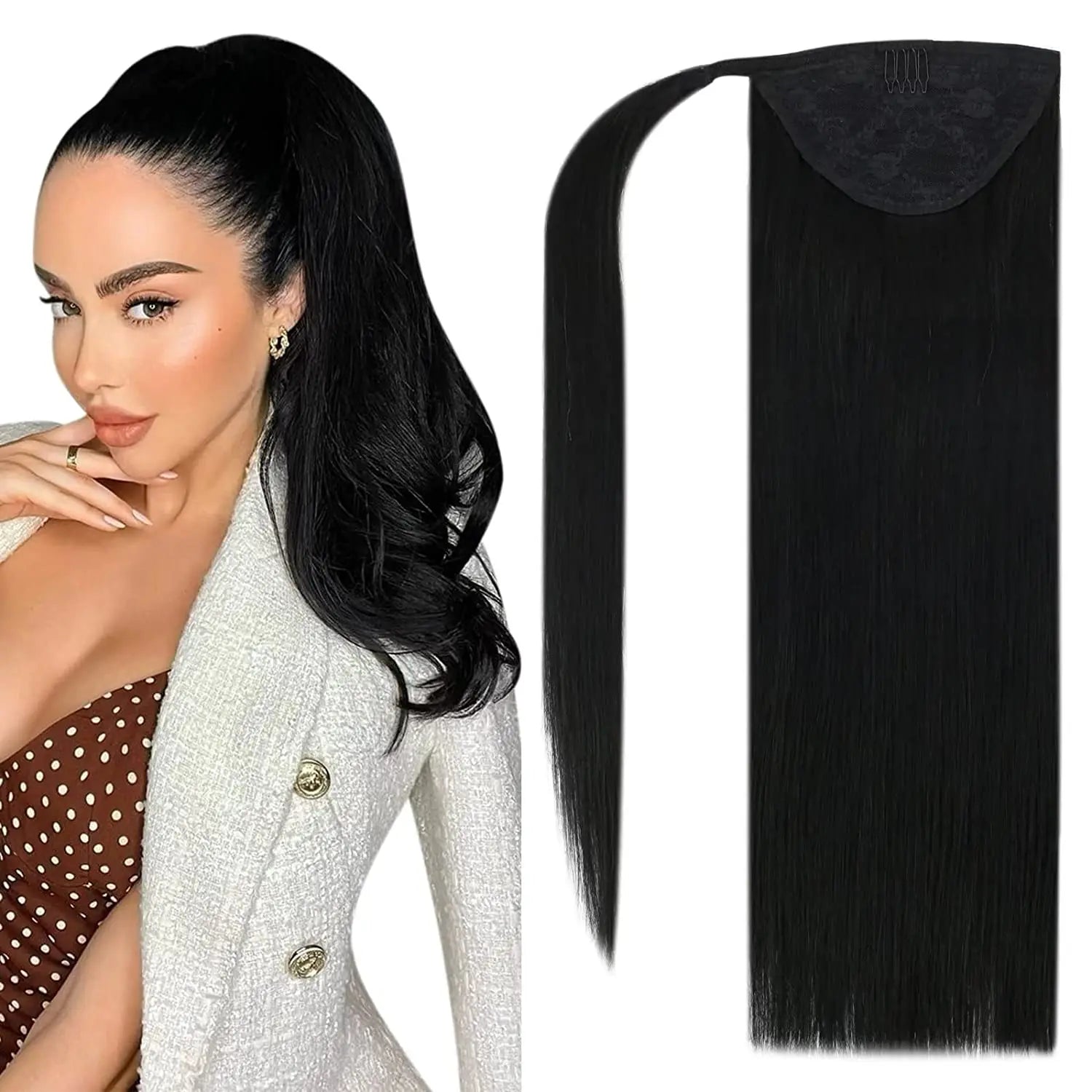 Human Hair Ponytail Extension – Straight Remy Wrap-Around Clip-In Ponytail 80g