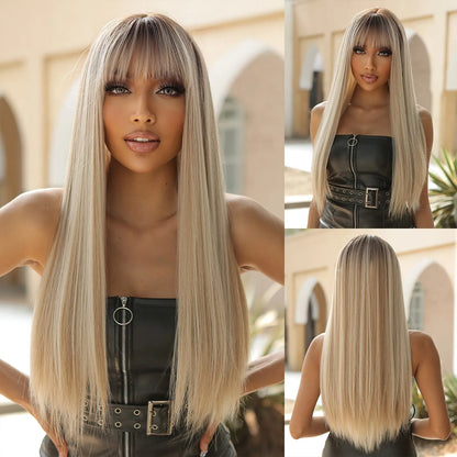 Black Long Straight Wig for Women – Heat Resistant Synthetic Daily & Cosplay Wig