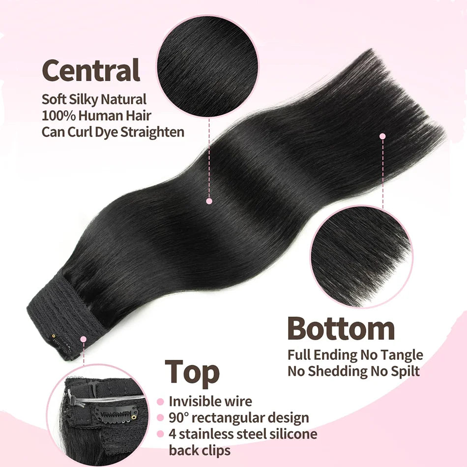 Invisible Wire Halo Human Hair Extensions – Straight Blonde Remy Halo with Clips