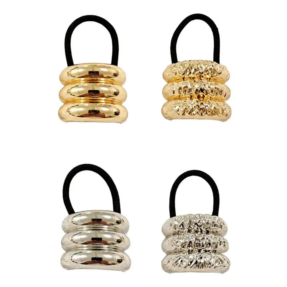 Gold Metal Hair Tie Cuff Set – 3/4-Piece High Elastic Ponytail Bands | Silkara™ Hair Accessories