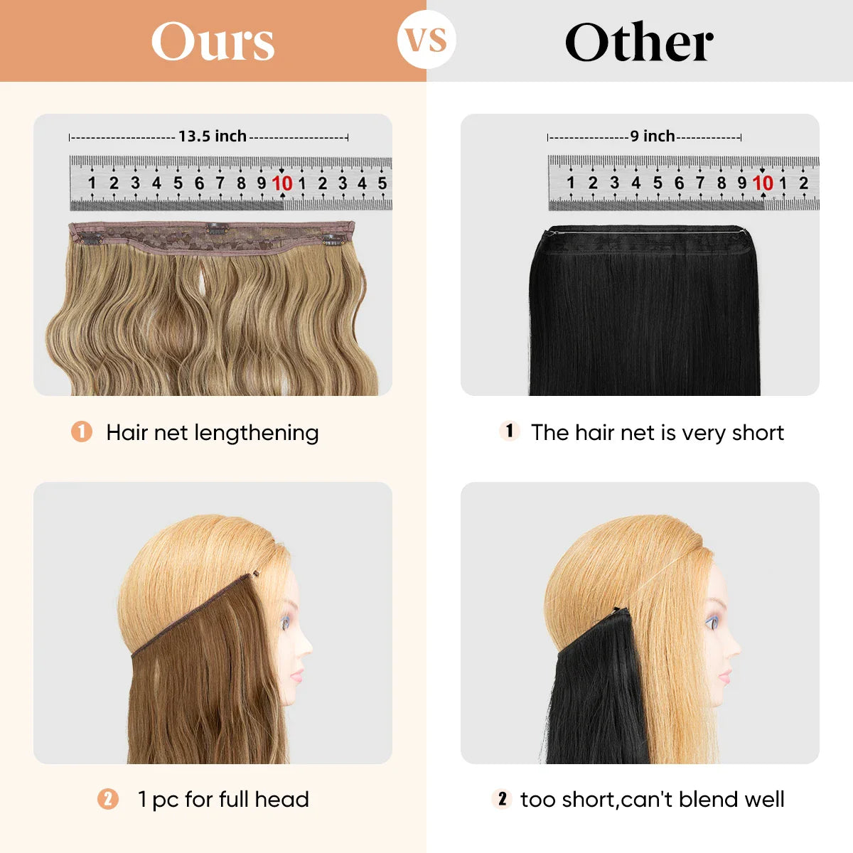 Silkara™ Secret Halo Extensions 18,22 inches (Wavy-3 Clips)