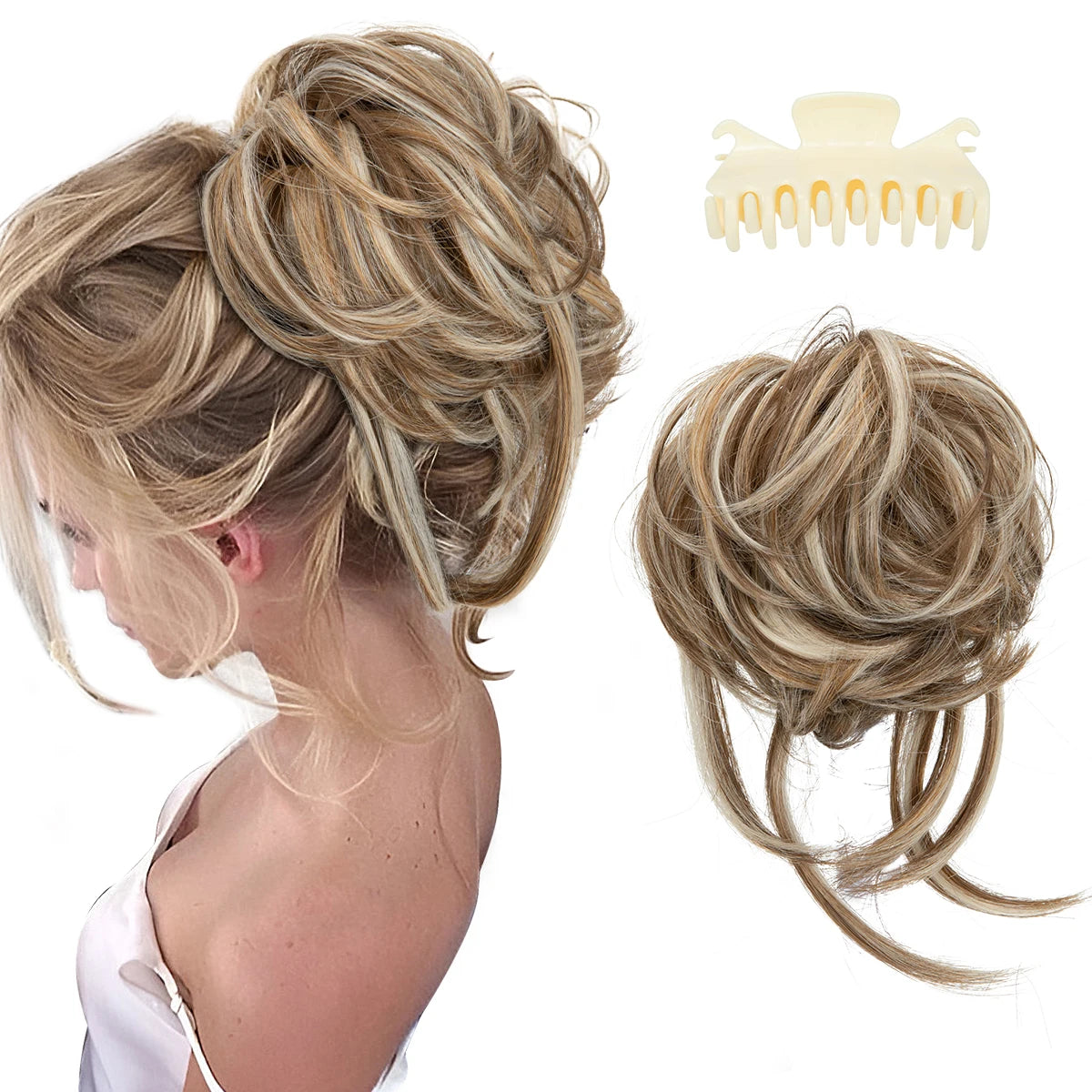 8.5-inch synthetic messy bun hairpiece in Beige Multi shade