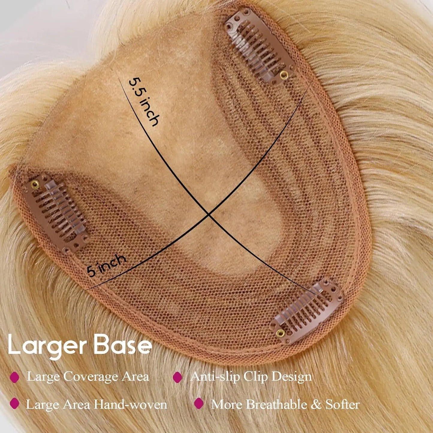 12” Mixed Blonde Human Hair Topper with Bangs – 360° Lace Base Clip-In for Women
