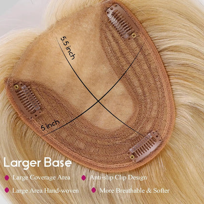 12” Mixed Blonde Human Hair Topper with Bangs – 360° Lace Base Clip-In for Women