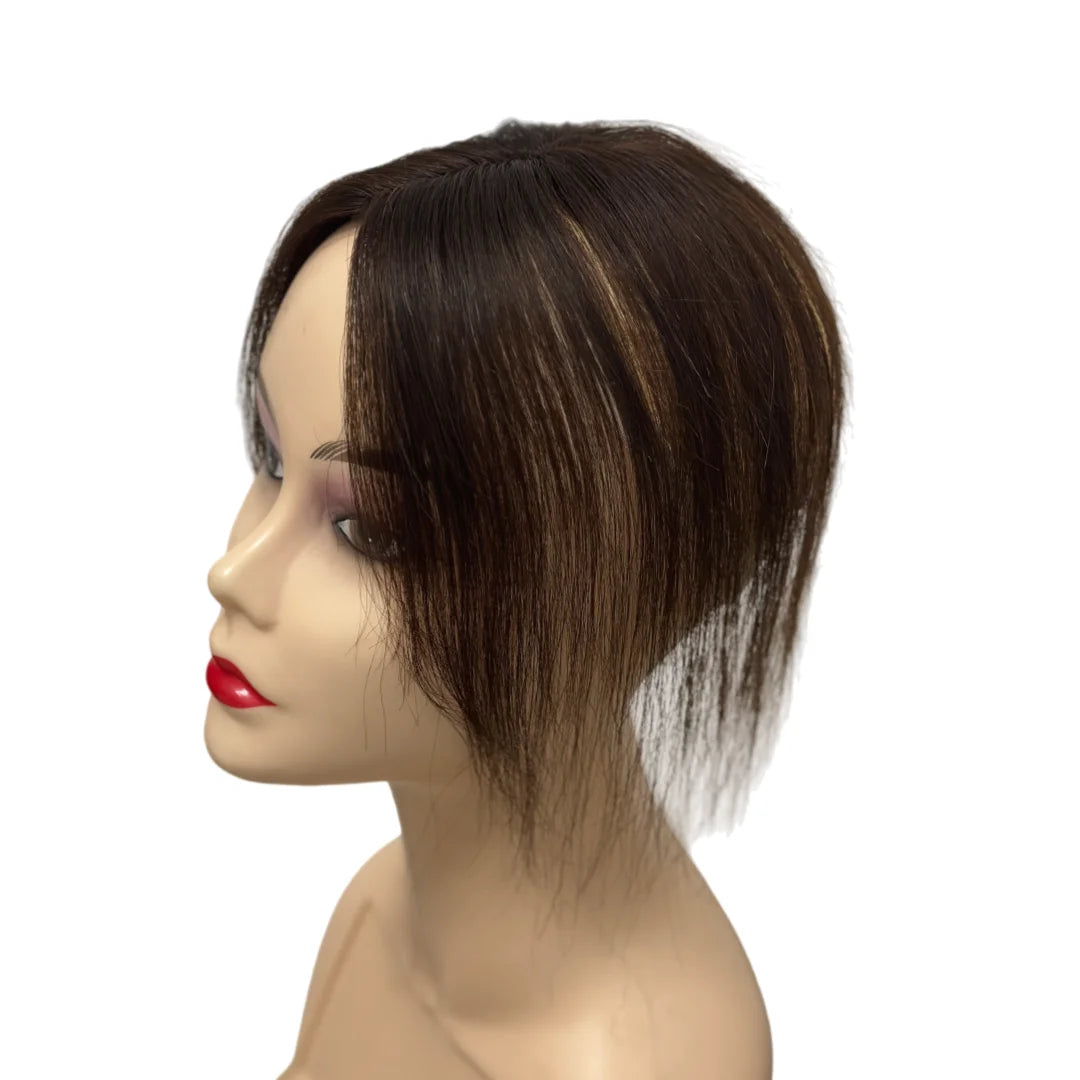 Clip-Free Human Hair Topper with Fringe – Invisible Lace Hair Piece