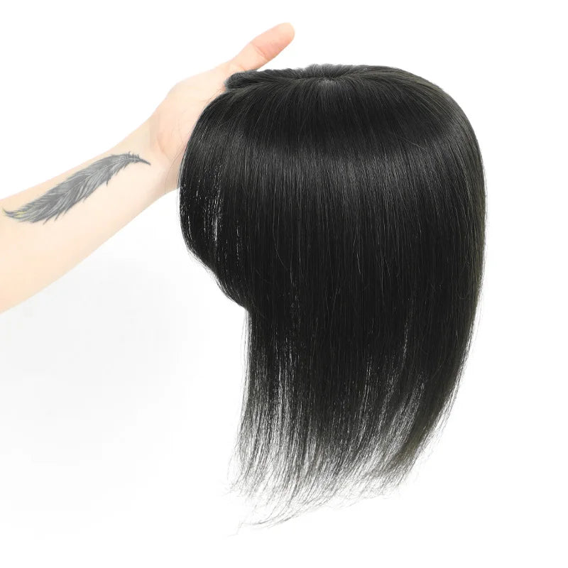 Human Hair Topper with Bangs – Natural Crown Coverage 12 × 13 cm