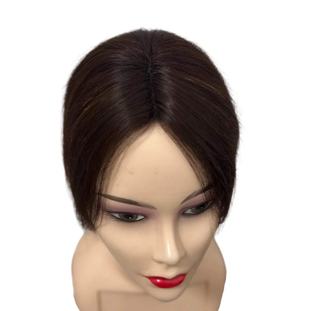 Clip-Free Human Hair Topper with Fringe – Invisible Lace Hair Piece