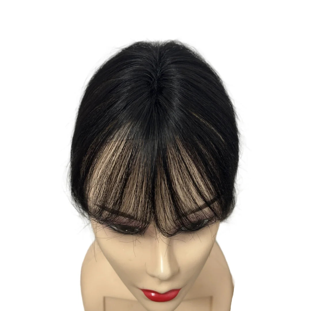 Clip-Free Human Hair Topper with Fringe – Invisible Lace Hair Piece
