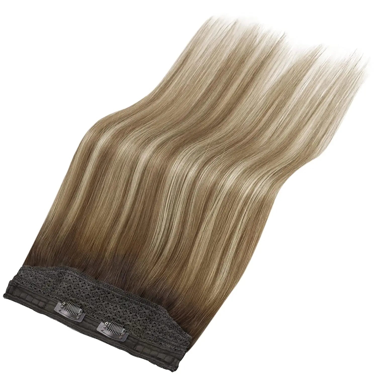 Invisible Wire Human Hair Extensions – One Piece Halo Weft with Clips (12–20”)