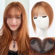 8” Remy Human Hair Topper with Air Bangs – Hand-Tied Lace Base 3-Clip