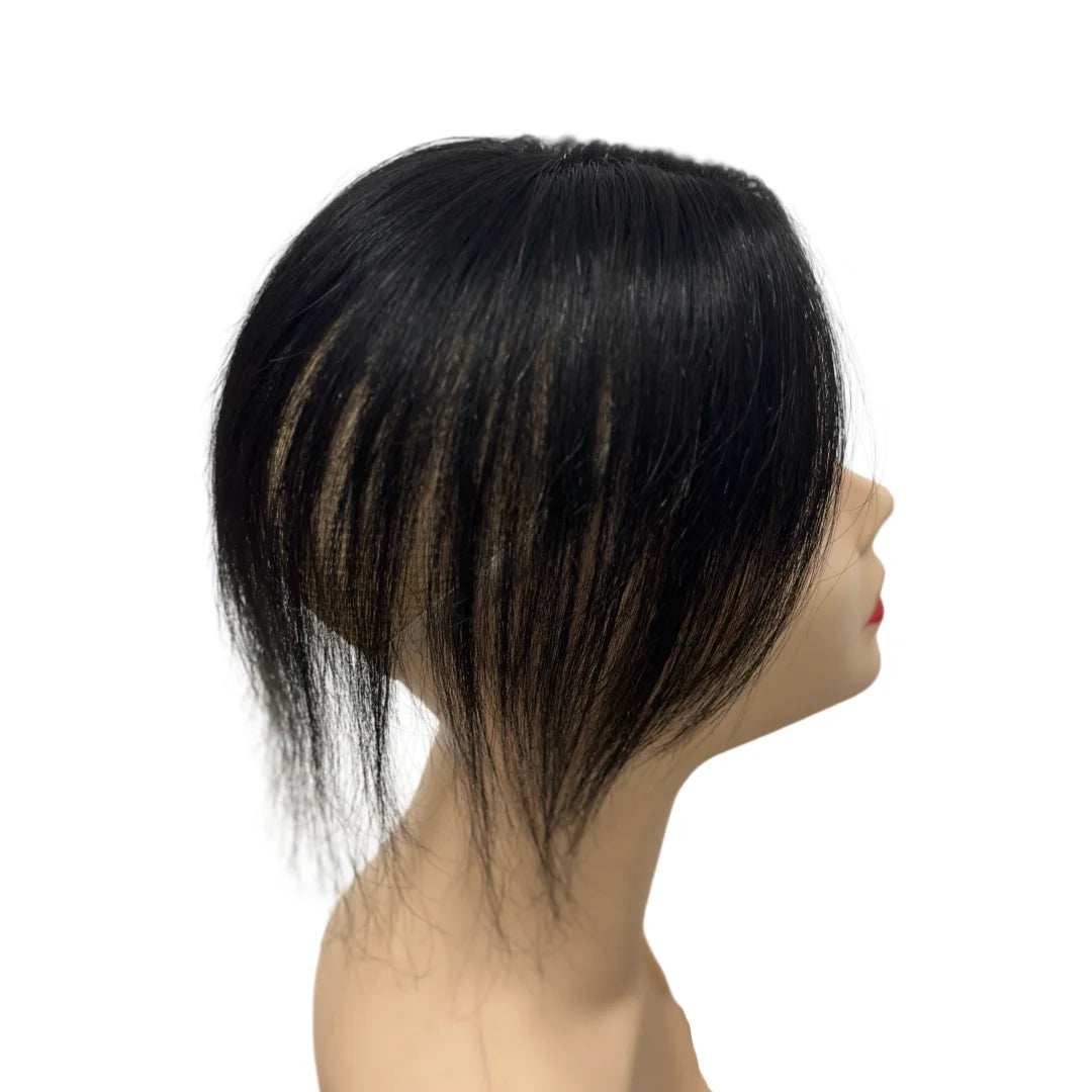 Clip-Free Human Hair Topper with Fringe – Invisible Lace Hair Piece