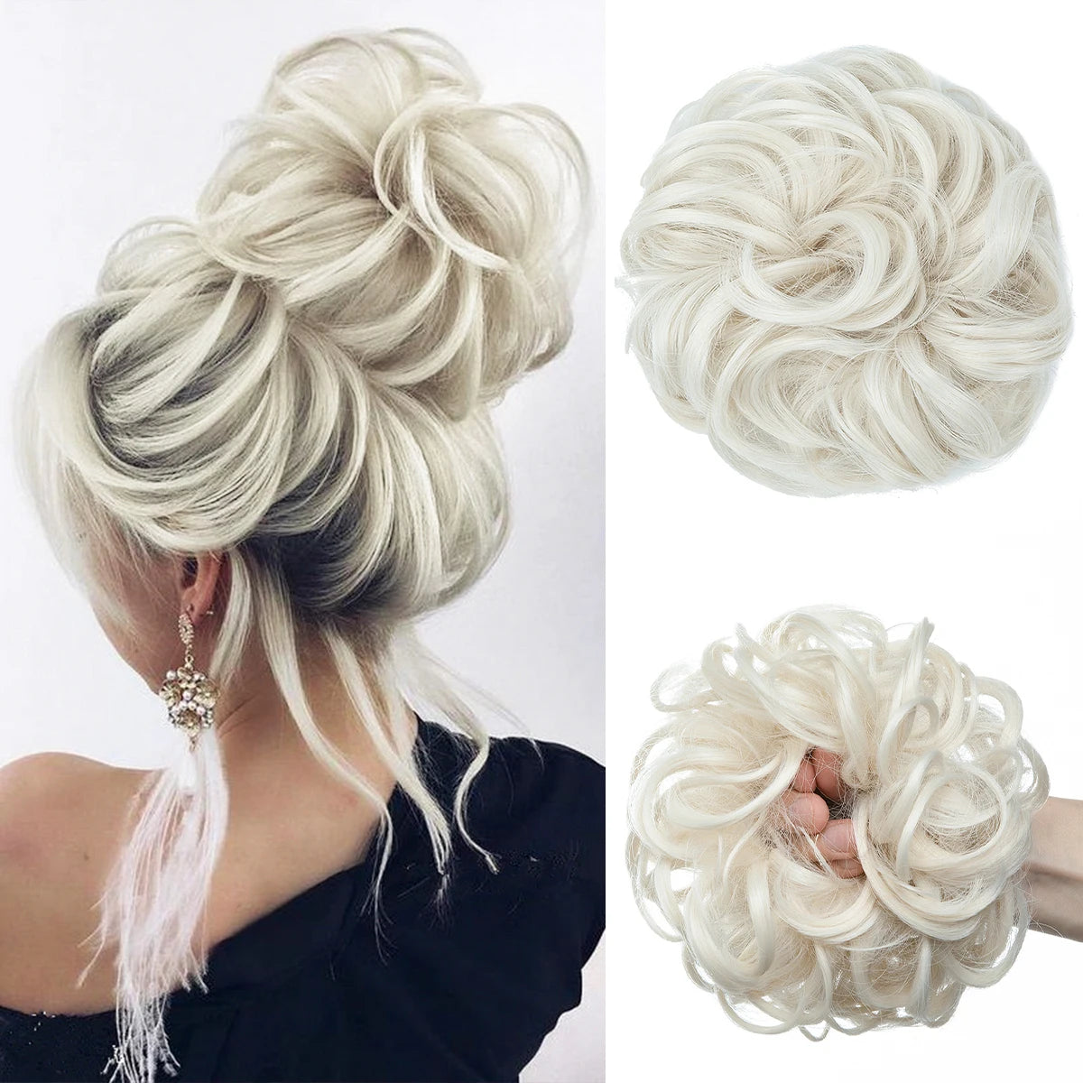 Silkara™  Messy Chignon Premium Big Curly Elastic Hair Scrunchies Bun
