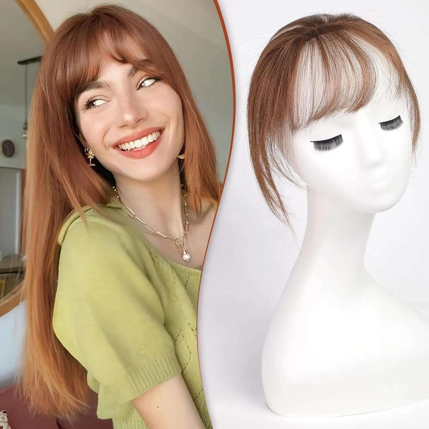 Clip-In Human Hair Bangs – Wispy Full Fringe with 3 Clips