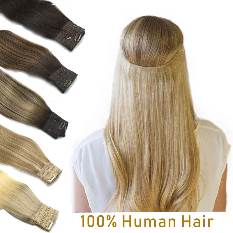 Human Hair Wire Extensions – Invisible Halo Clip-In Straight Remy Hair