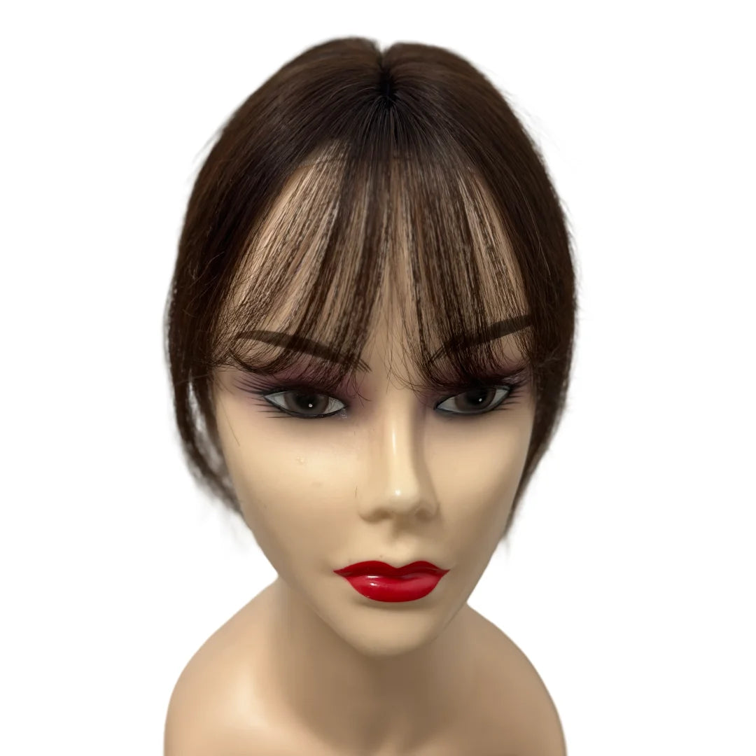Clip-Free Human Hair Topper with Fringe – Invisible Lace Hair Piece