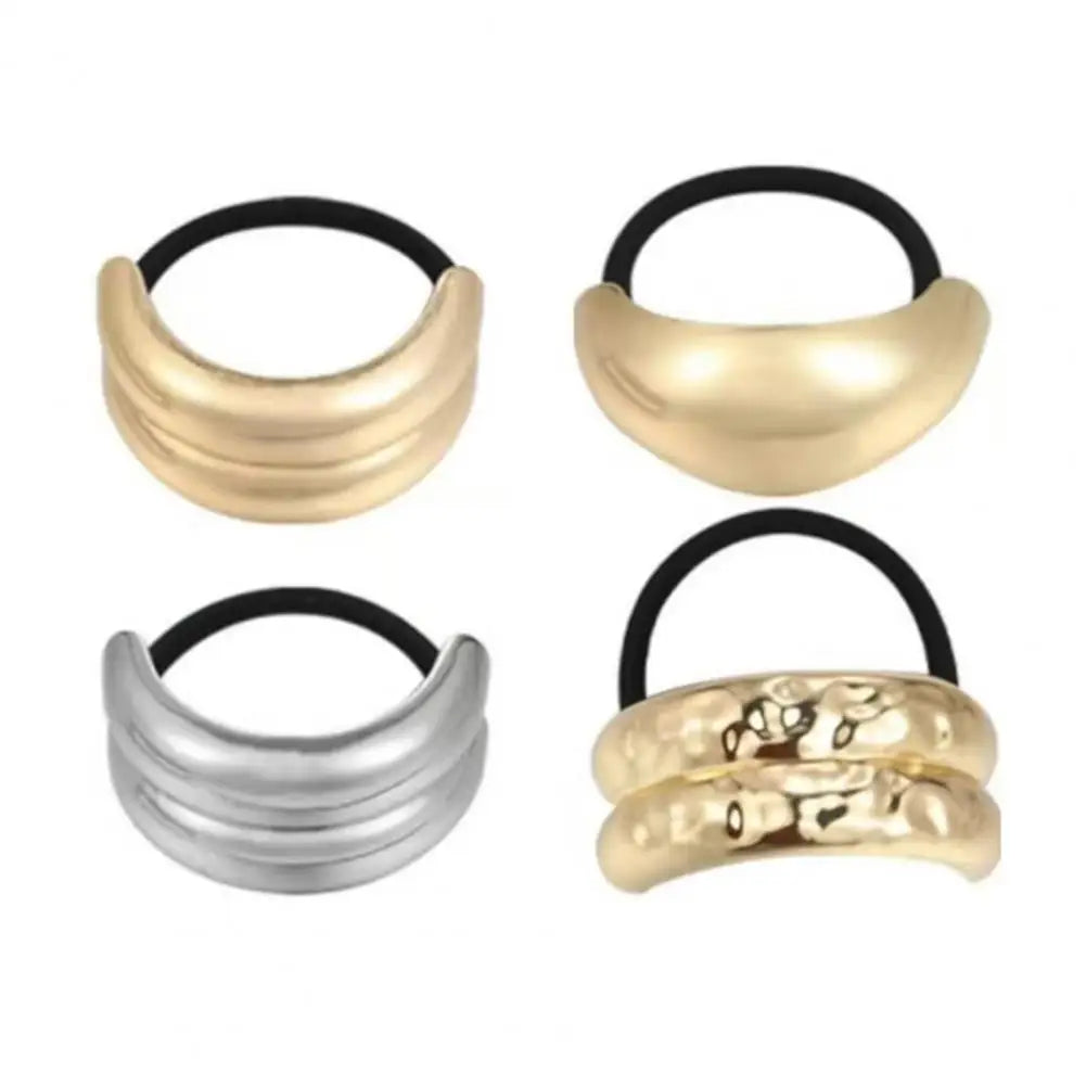 Gold Metal Hair Tie Cuff Set – 3/4-Piece High Elastic Ponytail Bands | Silkara™ Hair Accessories
