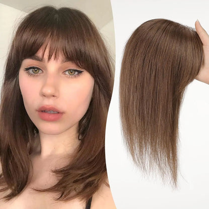 Ombre Light Brown Straight Human Hair Topper – 12” Middle Part Swiss Base
