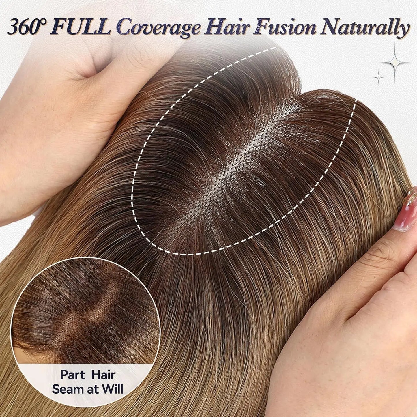 Ombre Light Brown Straight Human Hair Topper – 12” Middle Part Swiss Base