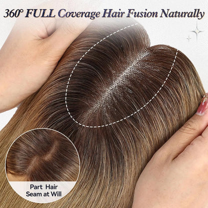 Ombre Light Brown Straight Human Hair Topper – 12” Middle Part Swiss Base